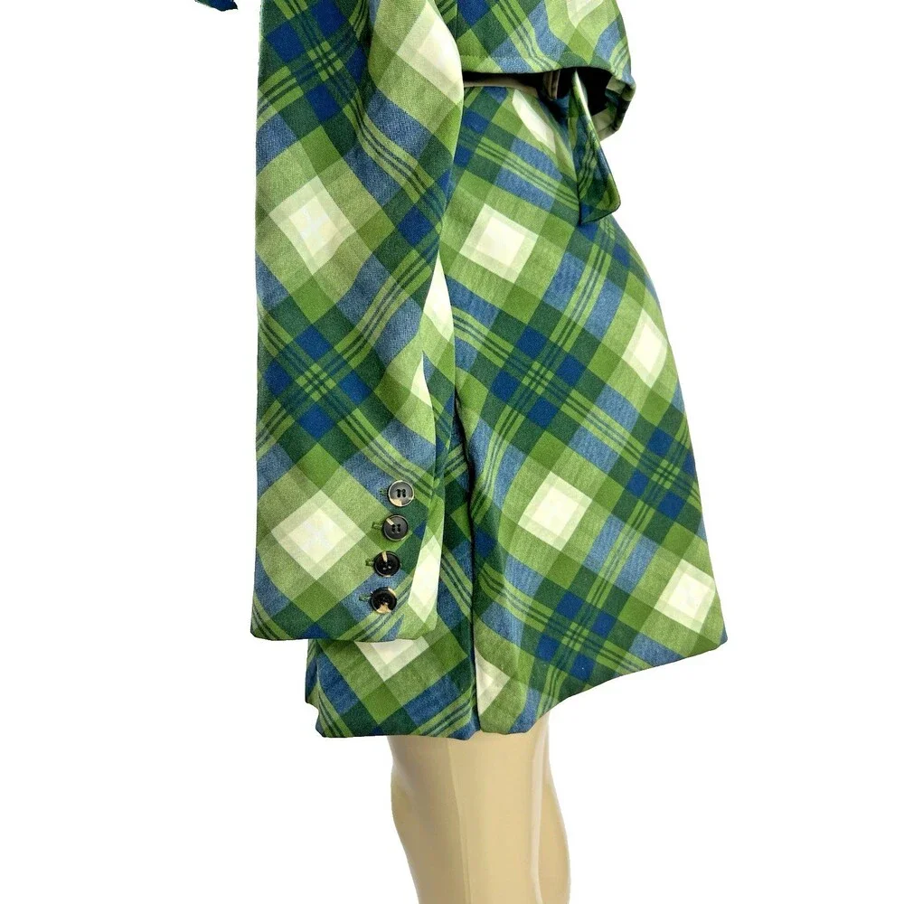 WeWoreWhat 3 Piece Suit Set Size L Cropped Blazer Skort Wrap Top Green Plaid